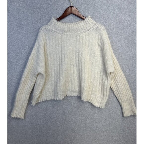 Free People Alpaca Blend Slouchy Oversized Sweater Cream Cowl Neck Fluffy Sz XS - Picture 10 of 16